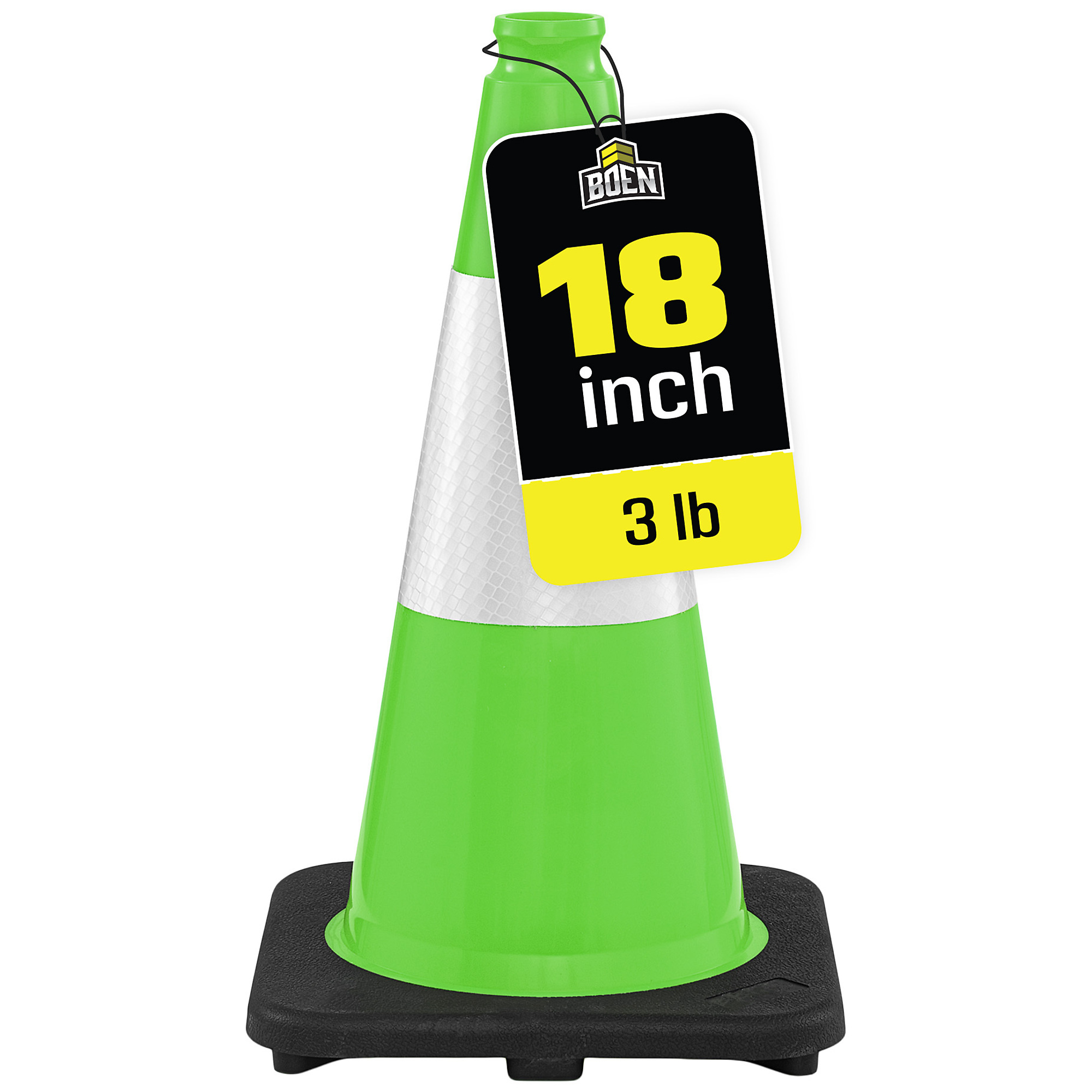 Boen 18 in, Lime Green Traffic Cone, High-Visibility Safety Cones with Reflective Collar & Heavy-Duty Base for Parking, Events & Traffic Control